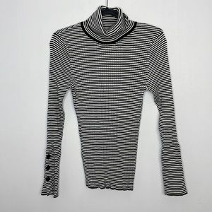 By Anthropologie ribbed stretchy stripes buttons cuffs turtleneck neck